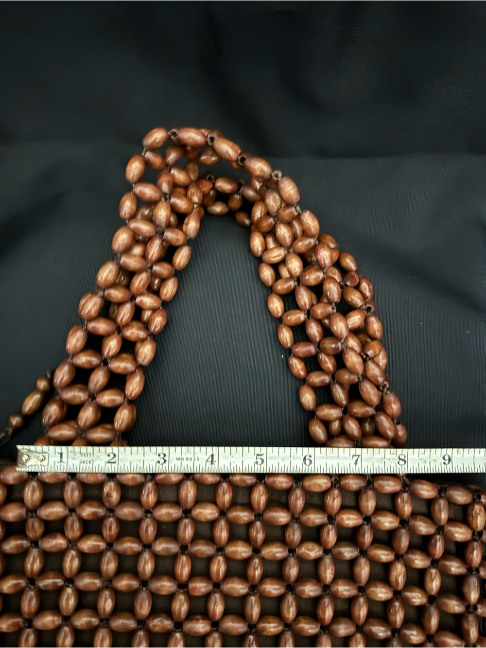 Wood Bead Woven Shoulder Bag in Brown EUC vintage BOHO - Picture 5 of 9